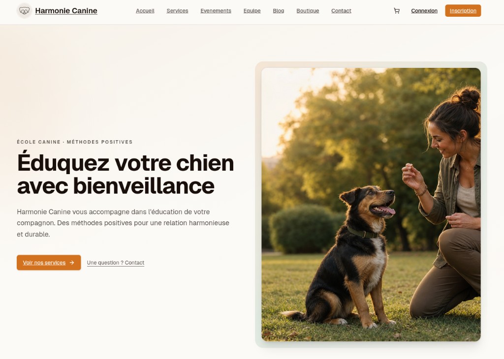 Aperçu du prototype Harmonie Canine (Site + espace client)